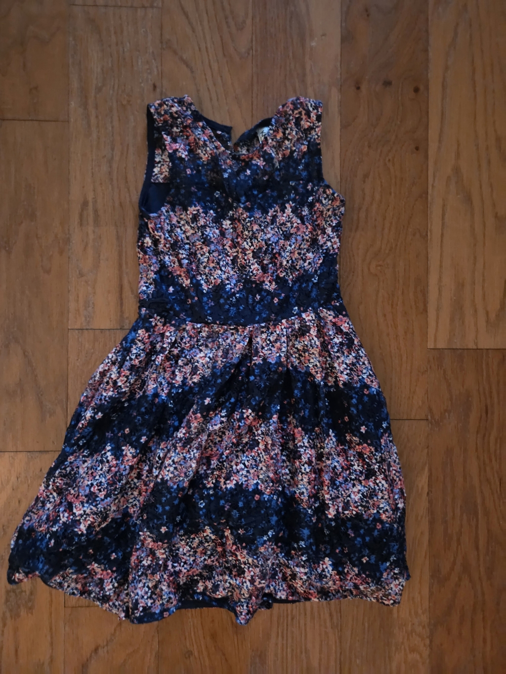 Knitworks Navy Floral Lace Fit & Flare Dress with Pink Accents